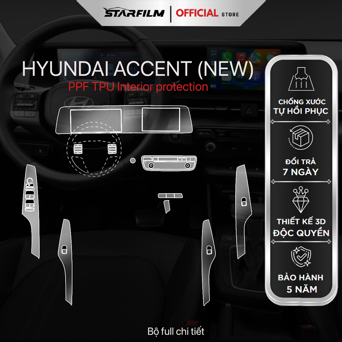 HYUNDAI ACCENT all new PPF TPU chống xước tự hồi phục STARFILM